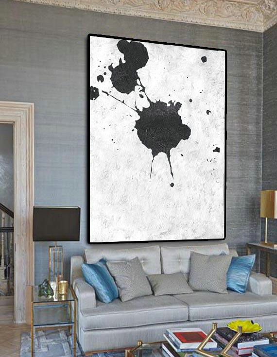 Hand Made Abstract Art,Black And White Minimal Painting On Canvas - Acrylic Painting Canvas Art